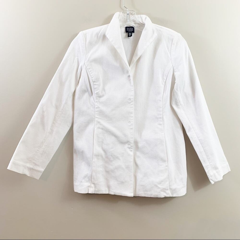 Eileen Fisher Knit White Four Button Snap Blazer